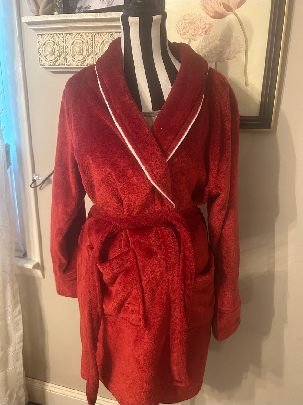Rae Dunn MERRY Plush Red Women's Robe Coat - Picture 2 of 3